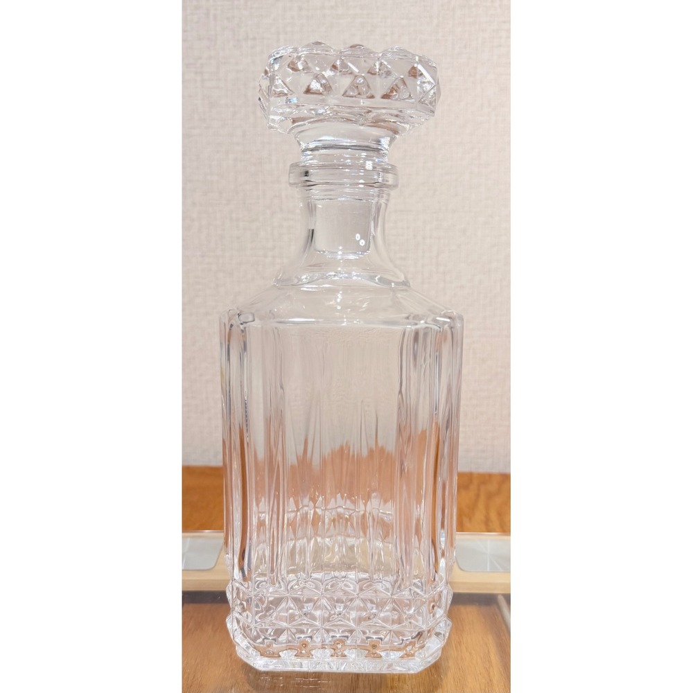 Vintage Square Clear Glass Whiskey Decanter with Faceted Stopper Diamond Cut